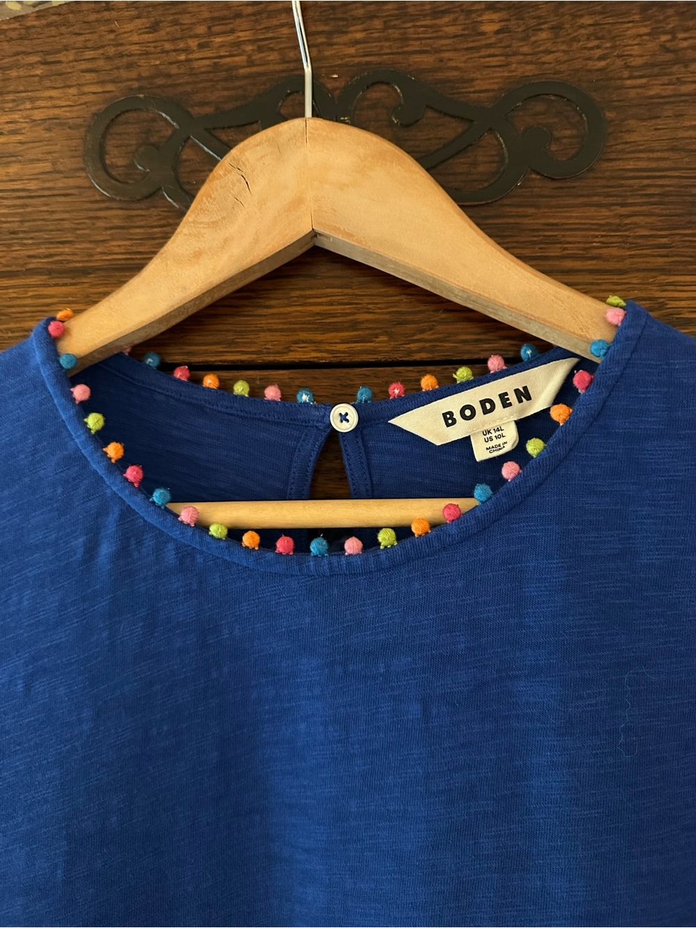 Boden Ali Pom Sleeve Tshirt Dress Blue Size 10L - Picture 5 of 11